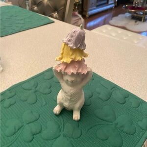 Decorative White Bunny Figurine with Pastel Flower Hat